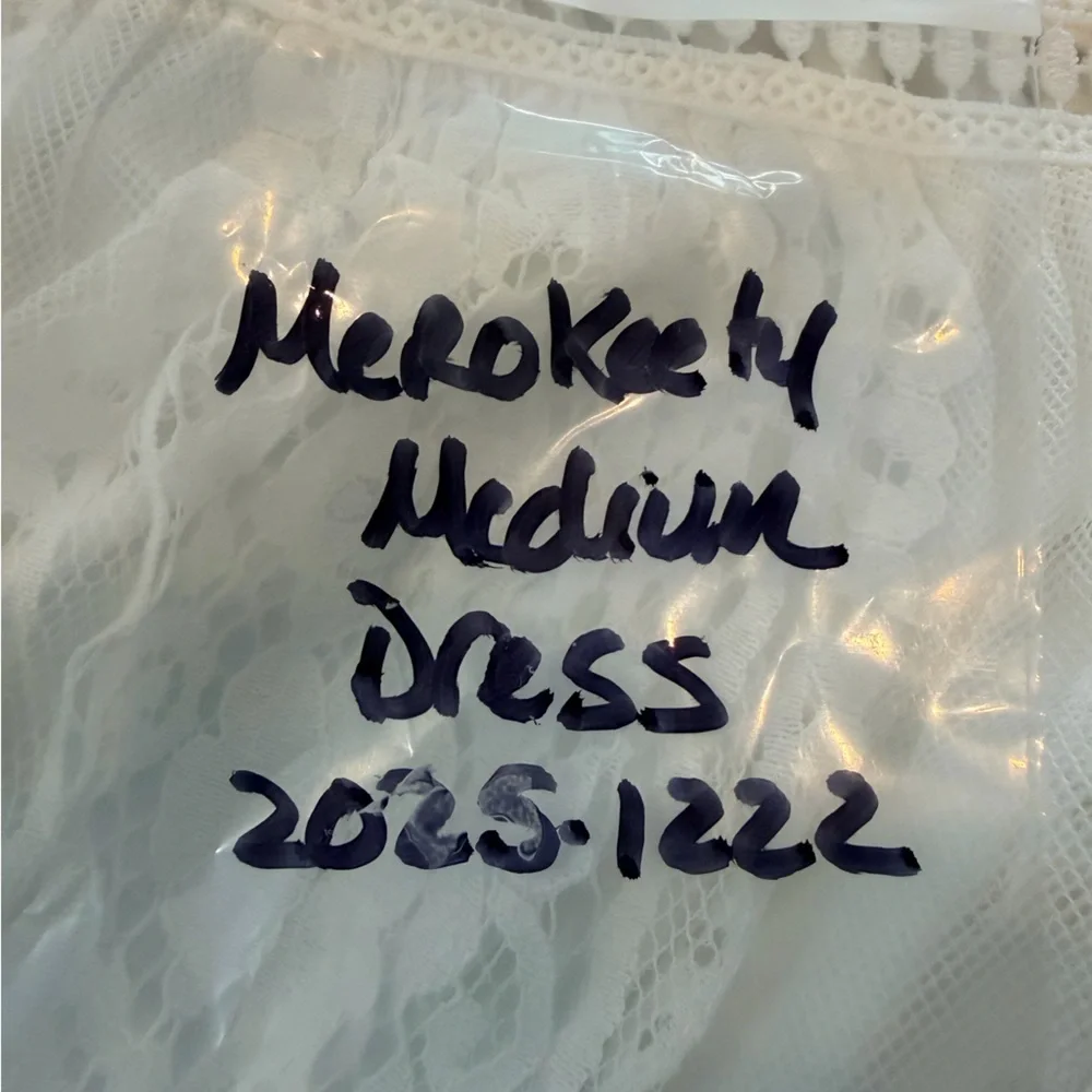 MEROKEETY NWT White Lace Dress V Neck Short Sleeve Size M